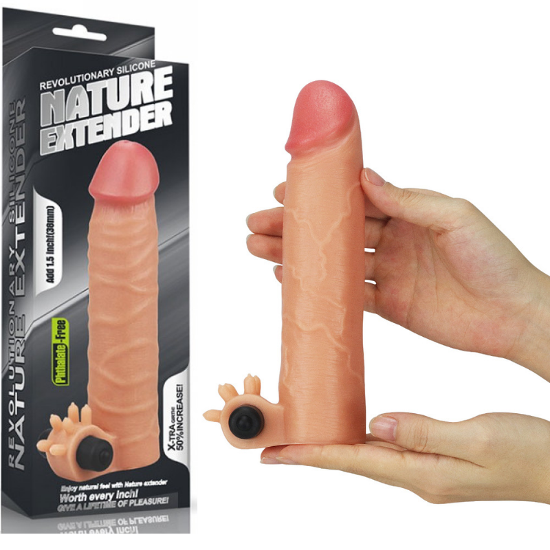 Capa Peniana com Extensor de 5 cm com Estimulador Clitoriano e Cápsula Vibratória - LOVETOY NATURE EXTENDER - Imagem 4