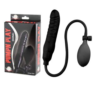 Pênis Silicone Inflável Preto com Válvula - PUMPN PLAY DONG