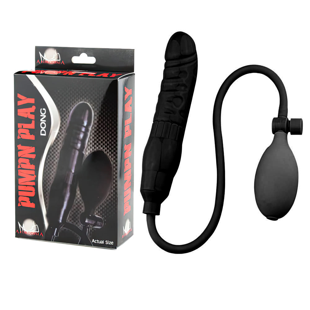Pênis Silicone Inflável Preto com Válvula - PUMPN PLAY DONG