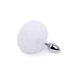 Plug Anal em Metal 7cm com Pompom Branco - Sex shop