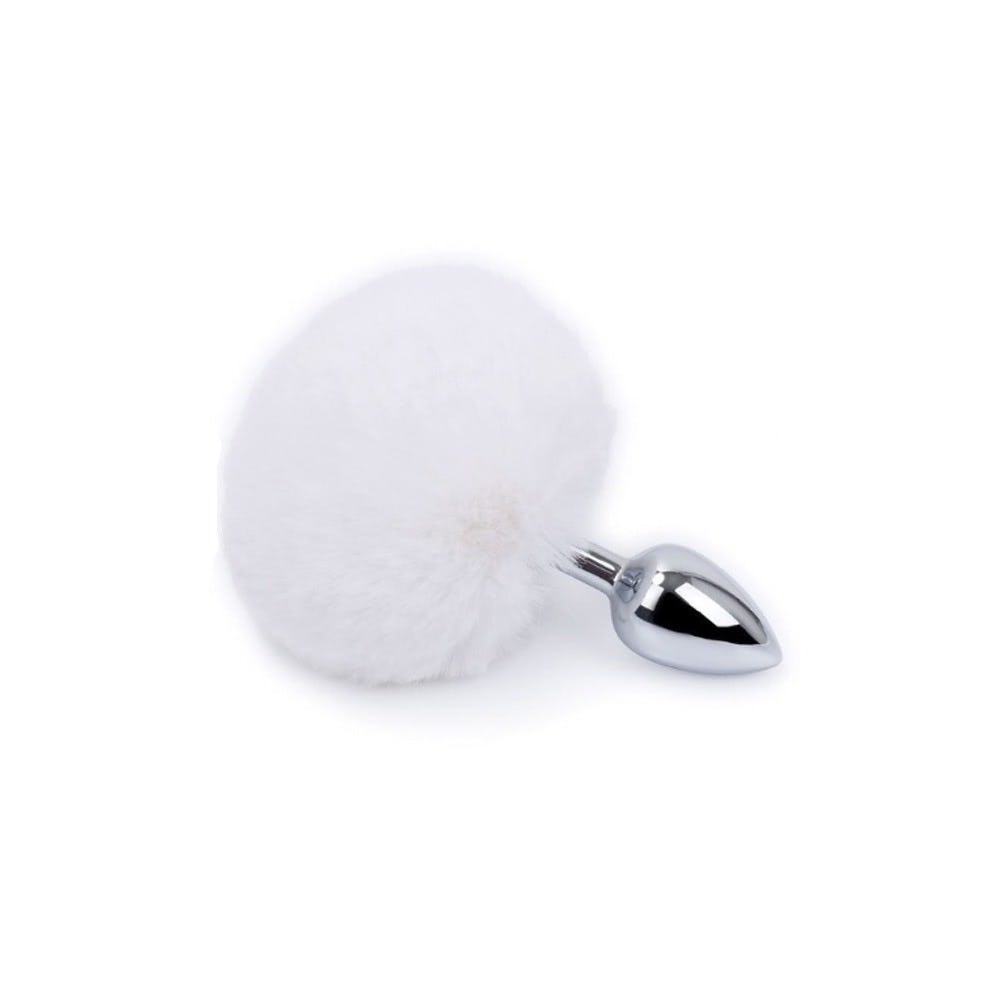 Plug Anal em Metal 7cm com Pompom Branco - Sex shop