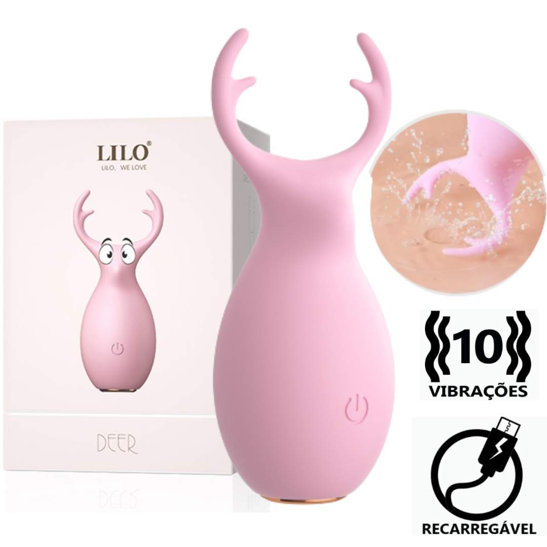 Vibrador Aveludado Com Chifre Estimulador de Seio e Clitóris