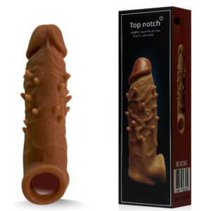 Capa Peniana Com Extensor de 4CM e Anel Para Escroto Marrom