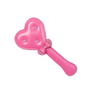 Chibata de Coração e Laço Rosa - Couro de Luxo