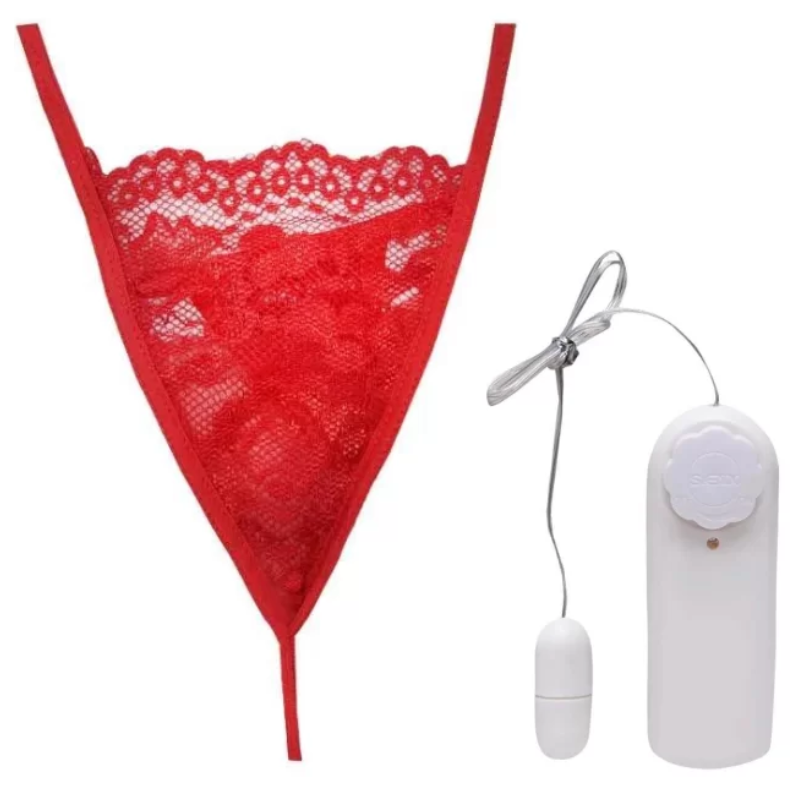 Calcinha de Renda Vermelha Com Vibrador Bullet Sexy Fantasy