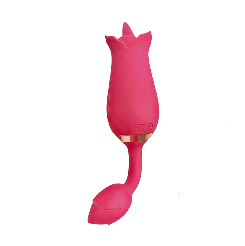 Vibrador Duplo com Lingua Massageadora + Plug Anal Aveludado