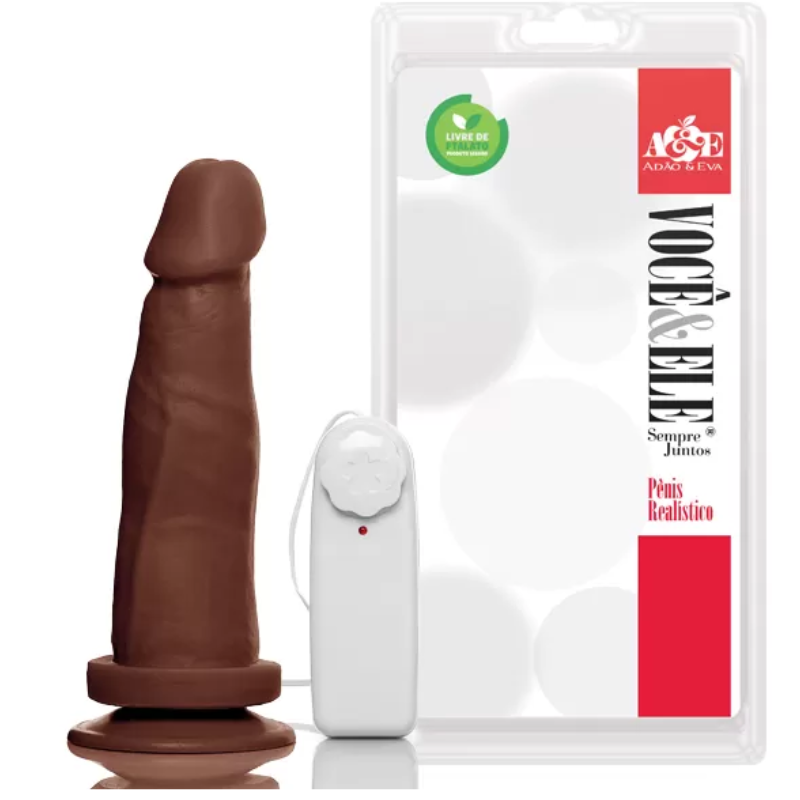 Pênis Com Vibrador 8 com Ventosa Marrom - Sexshop