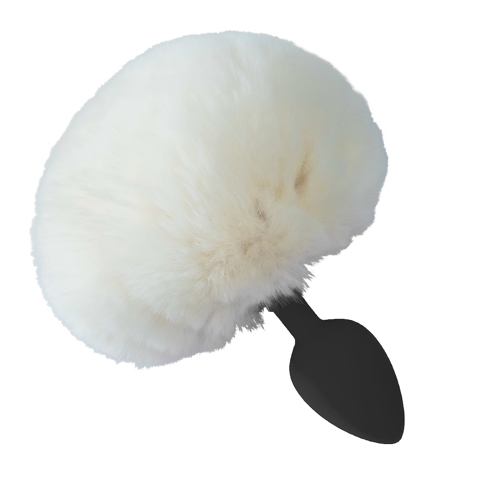 Plug Anal Cônico Em Silicone Branco com Rabo Coelho Pompom