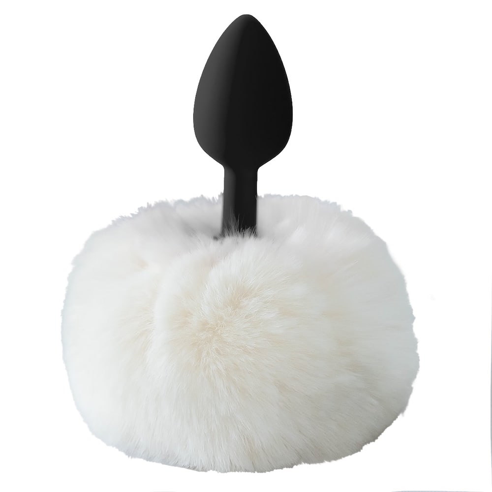 Plug Anal Cônico Em Silicone Branco com Rabo Coelho Pompom - Imagem 4