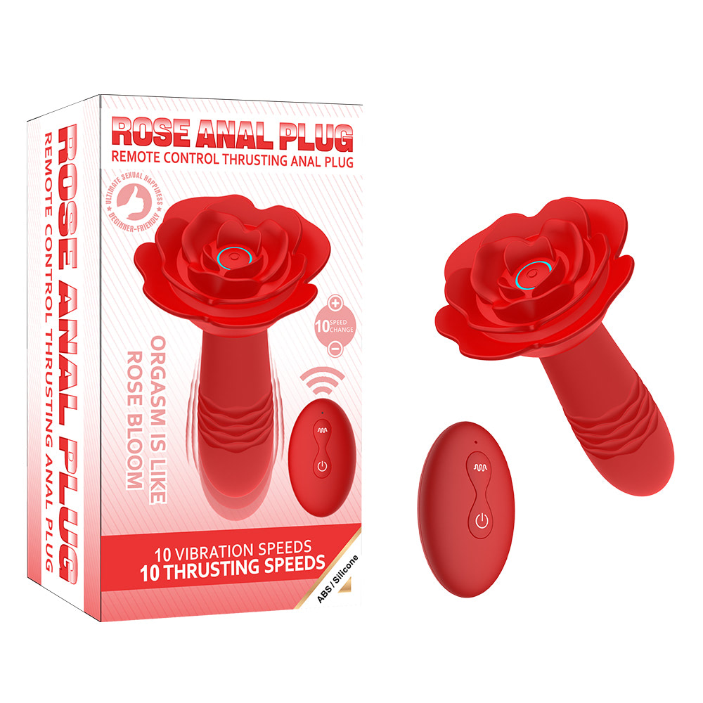 Plug Anal Flor com Vibração e Vai e Vem com Controle - USB