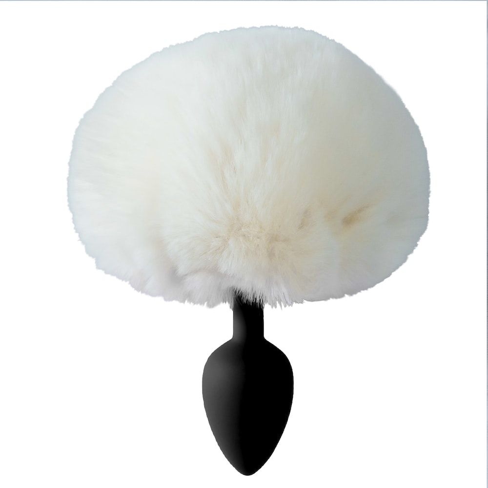 Plug Anal Cônico Em Silicone Branco com Rabo Coelho Pompom - Imagem 3
