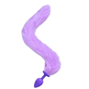 Plug Anal em Silicone com Rabo de Raposa Roxo - Tamanho P