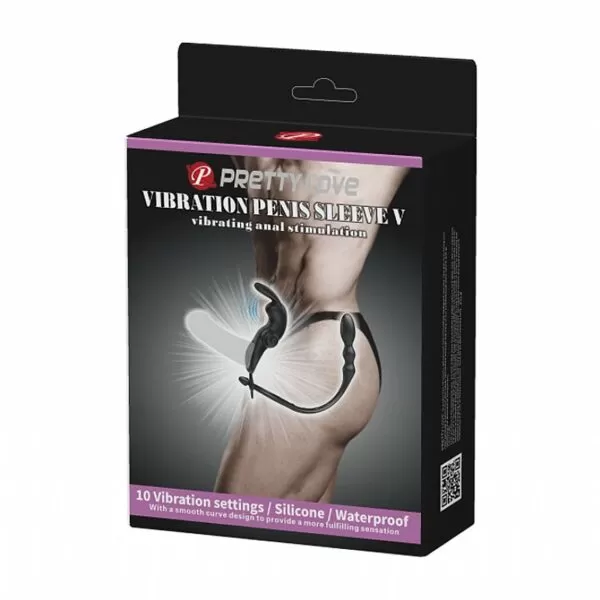 Anel peniano com plug anal Vibration Penis Sleeve V - Pretty Love