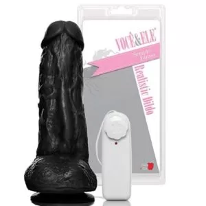 Pênis Prótese Kong com Escroto, Ventosa e Vibrador Preto