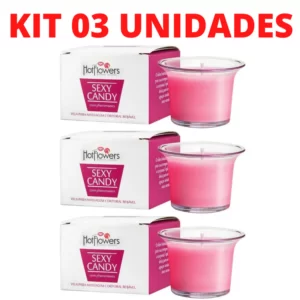 Kit 03 Vela para Massagem Aromatizante Sexy Candy 40gramas HotFlowes Morango com Champanhe - Sex shop