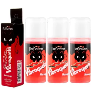 Kit 03 Gel Sexo oral Vibroquete Morango Vibrante 12gr Hot Flowers - Sexshop