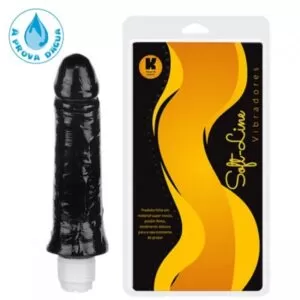 Pênis com Vibrador Preto macio e Realístico 19,5X4 cm - Sexshop