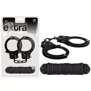 Algemas e Corda - Sex Extra - Cuffs & Rope - 3 metros de Corda - Preto - Sex shop
