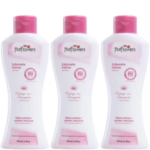 Kit 03 Sabonete Íntimo Hot Flowers MORANGO COM CHAMPANHE 130ml - Sexshop