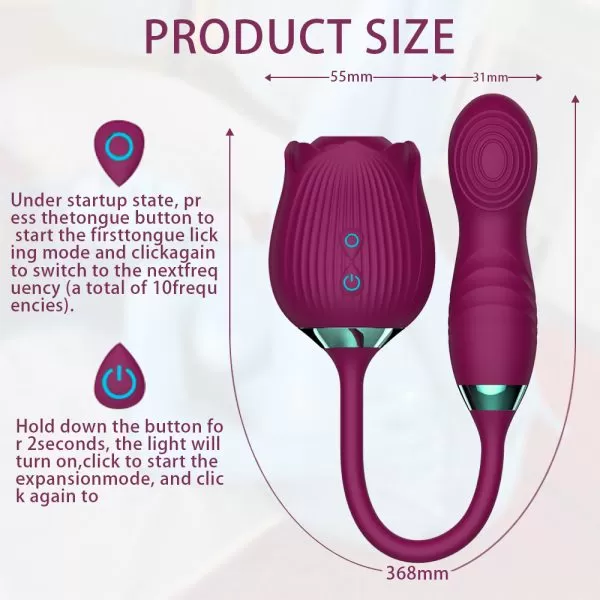 Vibrador Flor Rosa Ponta Dupla Função Sugador e Aquecimento - Image 7