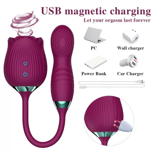 Vibrador Flor Rosa Ponta Dupla Função Sugador e Aquecimento - Image 6