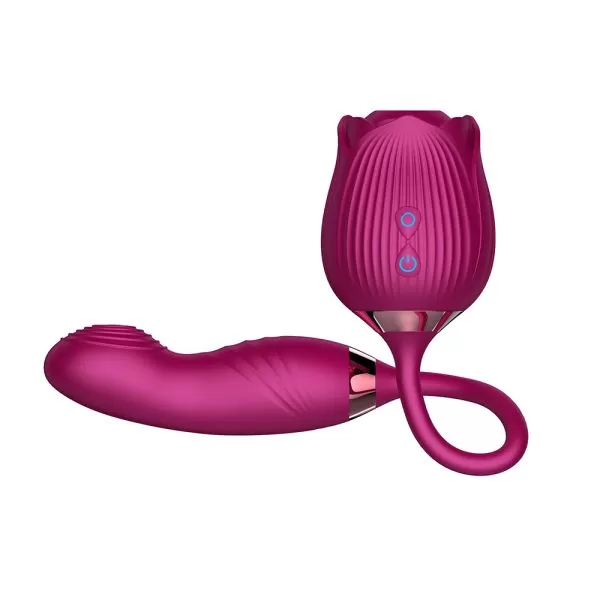 Vibrador Flor Rosa Ponta Dupla Função Sugador e Aquecimento