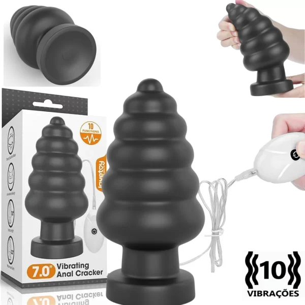 Plug Anal Grande e Grosso Macio Com Vibrador + Controle 18CM