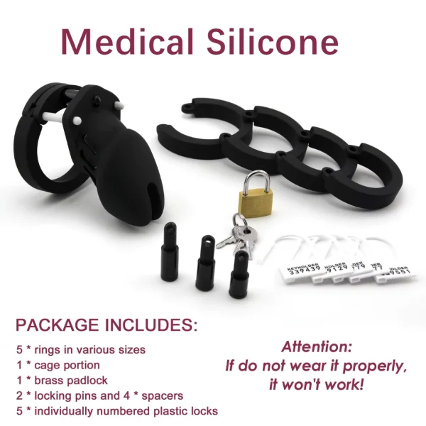 Cinto de Castidade em Silicone Preto Aveludado 05 Aneis BDSM - Image 7